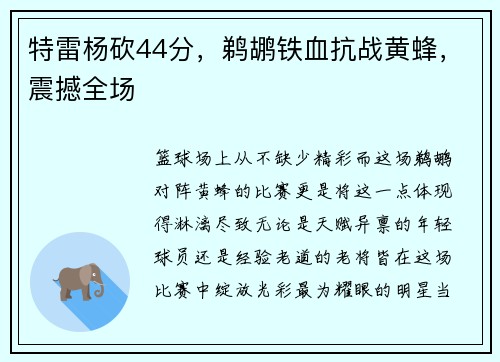 特雷杨砍44分，鹈鹕铁血抗战黄蜂，震撼全场