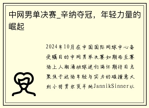 中网男单决赛_辛纳夺冠，年轻力量的崛起